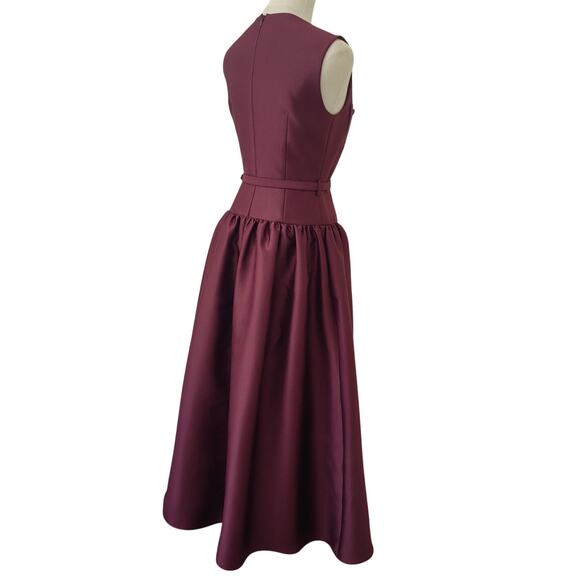 Self-Portrait Burgundy Taffeta Midi Dress US 8 - Picture 9 of 12